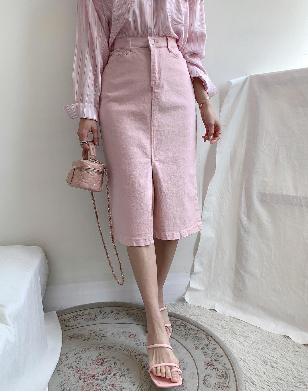 [무배XL까지출시] 파스텔 데님코튼 H라인스커트(2col)