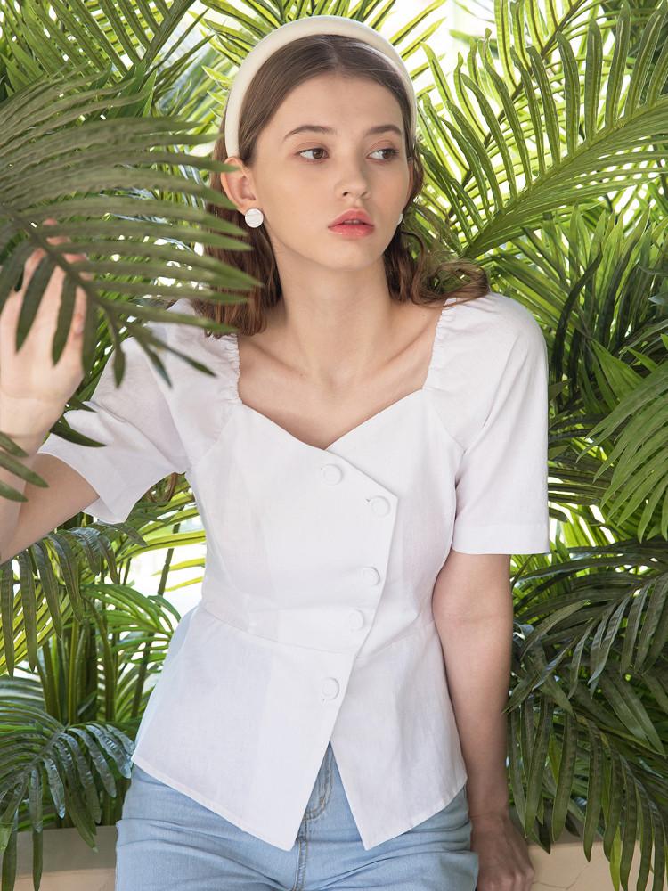 [클렛] 린넨 언발란스 블라우스 화이트 LINEN UNBALANCE BLOUSE WHITE