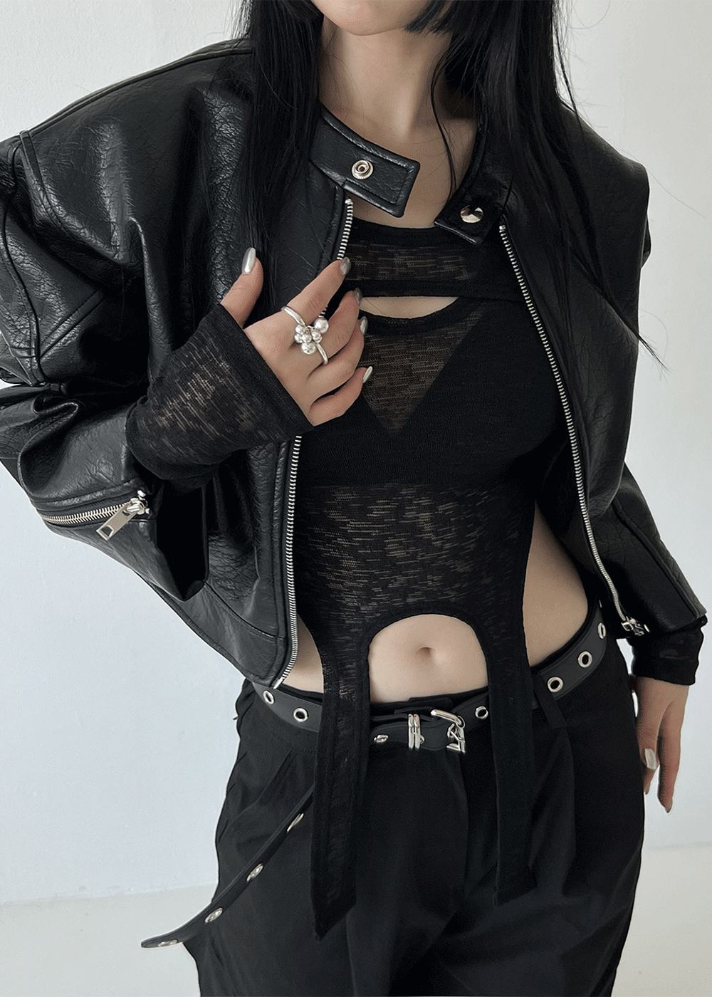 멀레이 시스루 레이어드 스트랩 티셔츠 4color