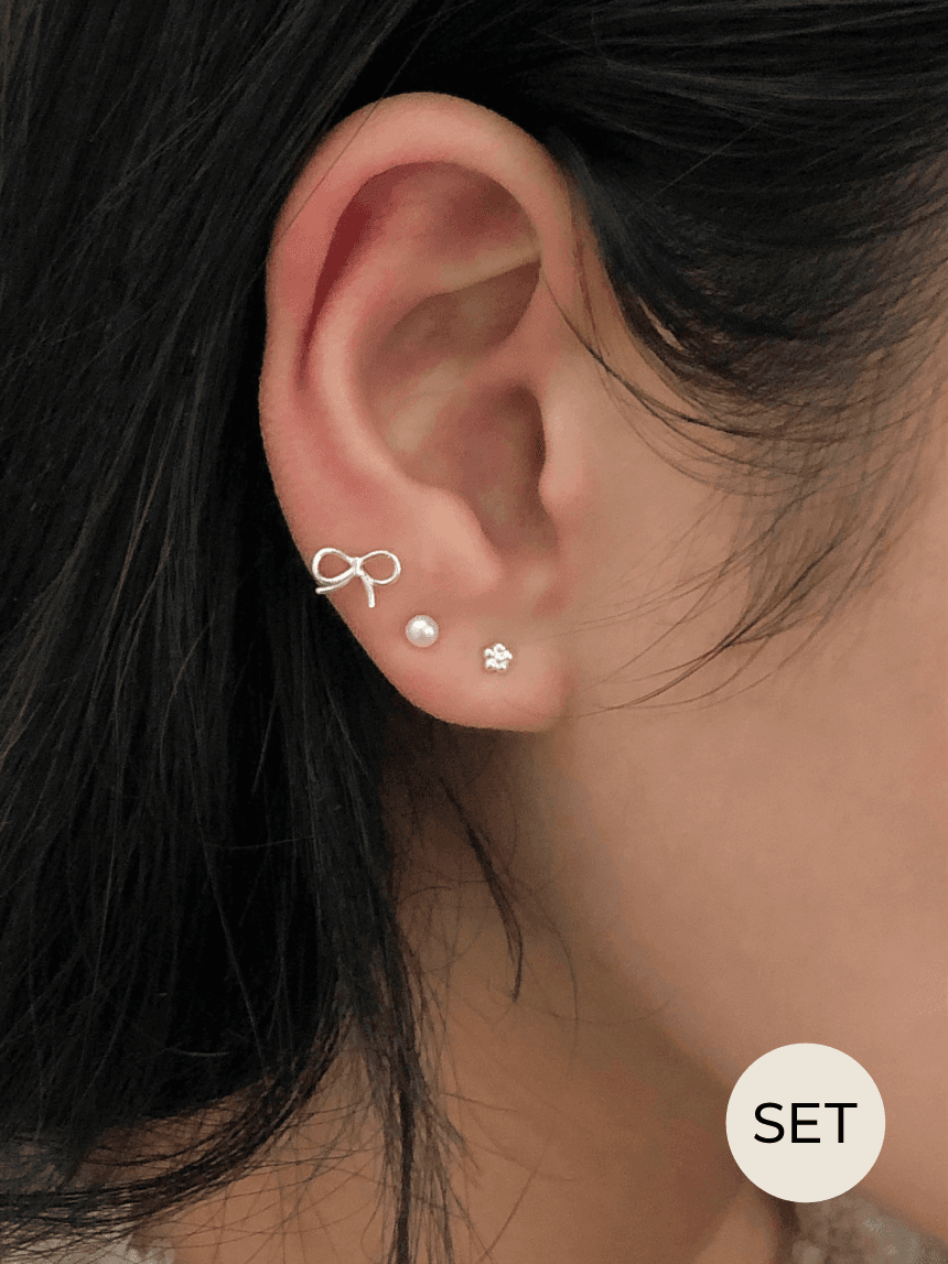 *기획 set* [925 silver] 리비팝 리본 피어싱 4 set (2 type)