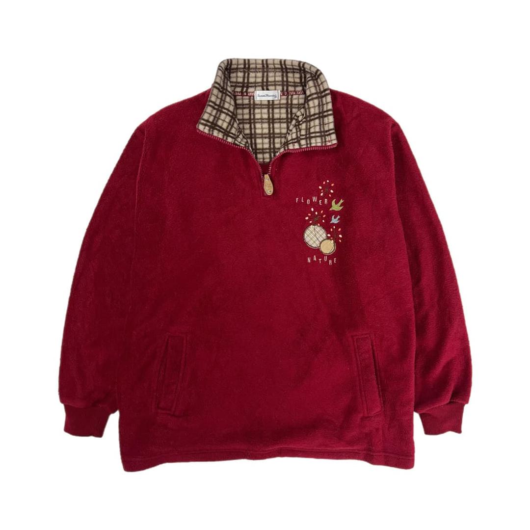 [JPN] 빈티지 모리걸 자수 반집업 플리스 맨투맨 | 후루츠패밀리