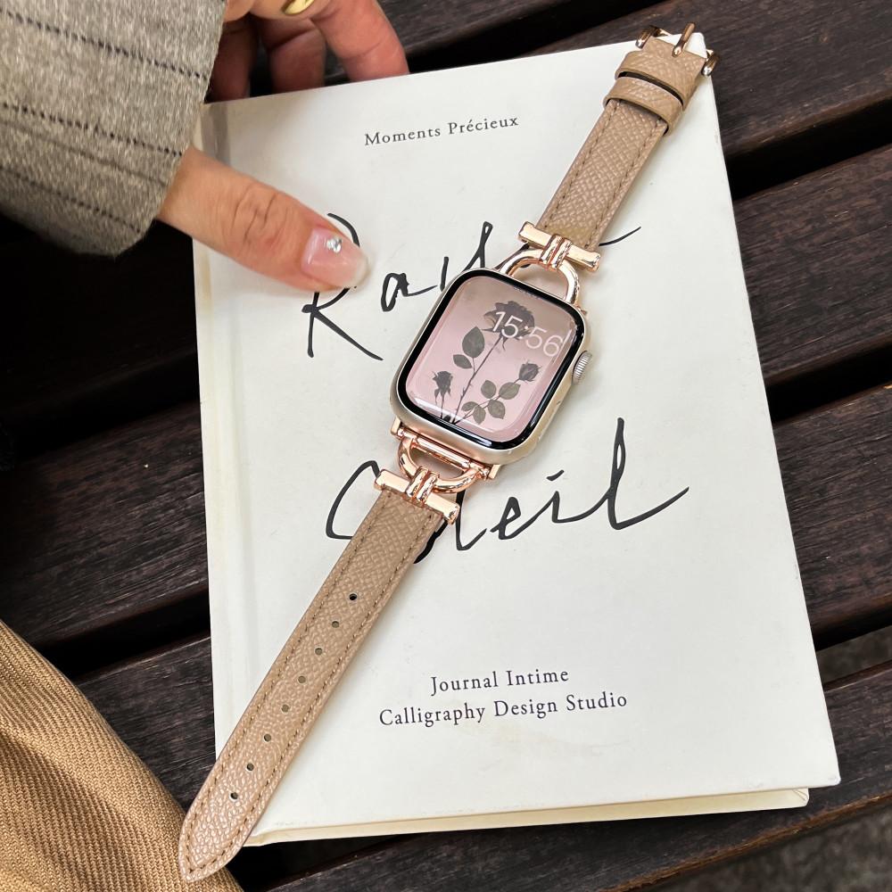 애플워치 가죽스트랩 8 7 se 2 호환 슬림 메탈 실버 로즈골드 명품버클