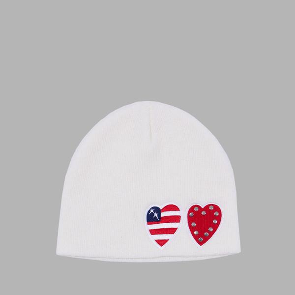 TWO HEART PATCH STITCHED BEANIE (WHITE)