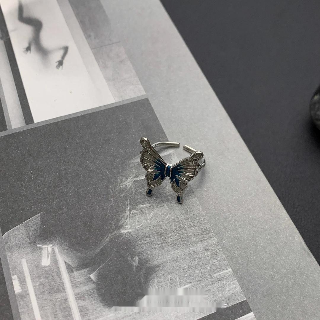 Adjustable Blue Butterfly Open Ring