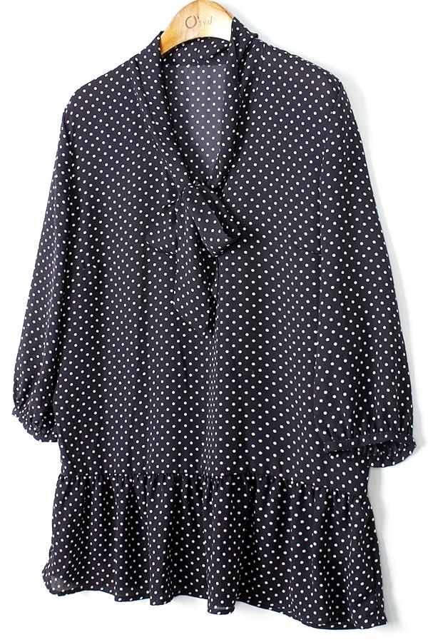 AVV 패턴 타이 7부 롱 블라우스 WOMAN_M