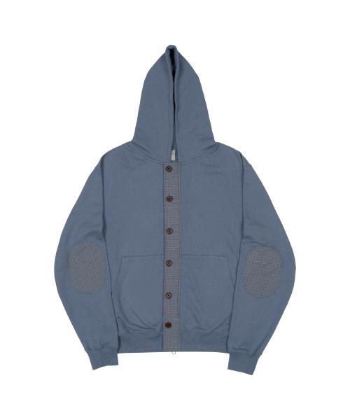 TCM check elbow patch hooded zip-up (blue)