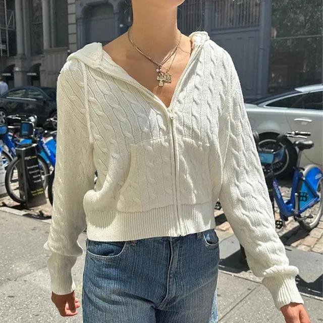 브랜디멜빌 후드 집업 AYLA 케이블 니트 크롭 후디 Brandy Melville