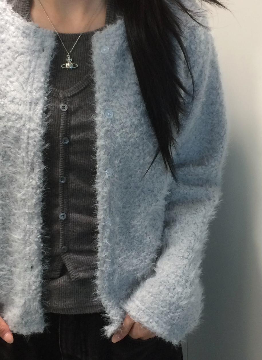 모브앤로지 부클 퍼 덤블 울 가디건 (3color)