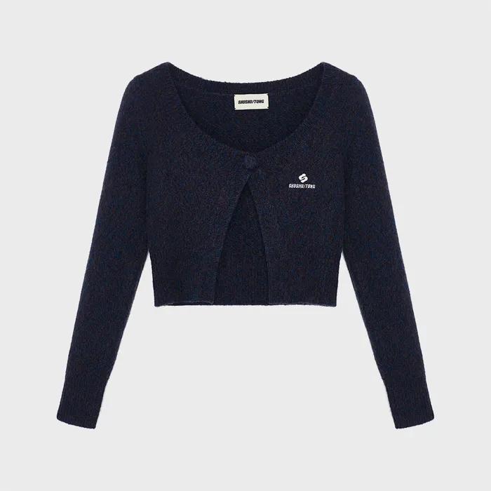 (W) SINGLE-BUTTON CARDIGAN (NAVY BLUE)