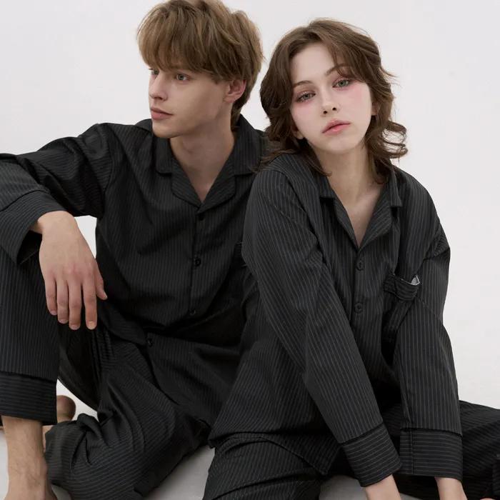 [2PACK]실크핏 모던 블랙 긴팔 커플 잠옷 세트