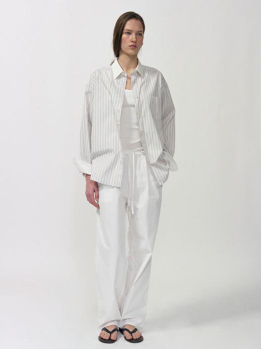 Lazy cotton drawstring pants (White)
