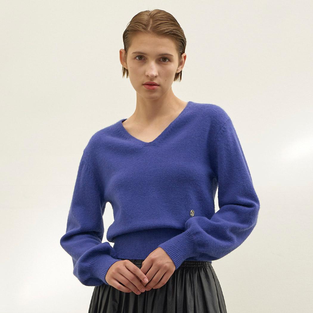 (T-6711)소프트 볼륨 슬리브 V넥 니트