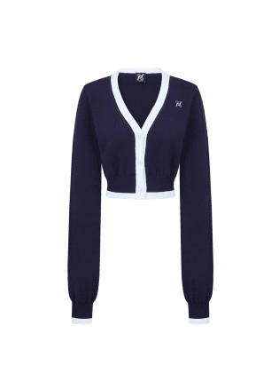 LOGO CROP KNIT CARDIGAN_NAVY SKY