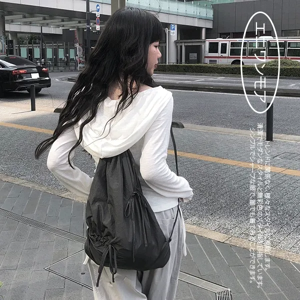 [3계절/사이드셔링🖤]디펜 후드 스트링 긴팔 티셔츠 (2color)