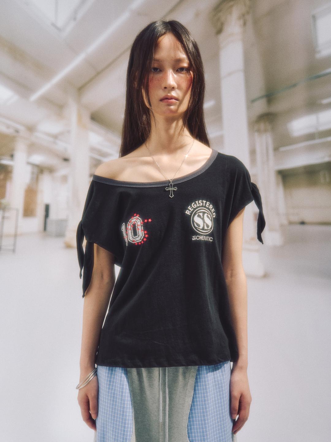 (1차 재입고) FAY NUMBERING TIED TOP_BLACK