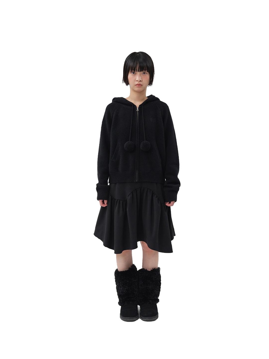 POM POM KNIT ZIP-UP (BLACK)