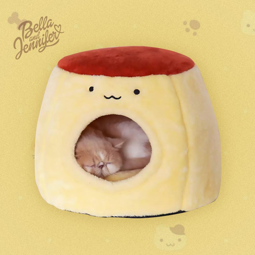 커스터드 푸딩 펫하우스 반려동물 고양이 강아지 숨숨집 쿠션 방석 유니크 키치