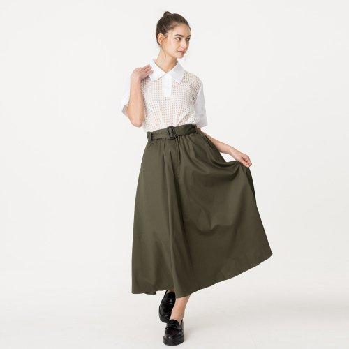 스트링 플레어 롱스커트 카키
