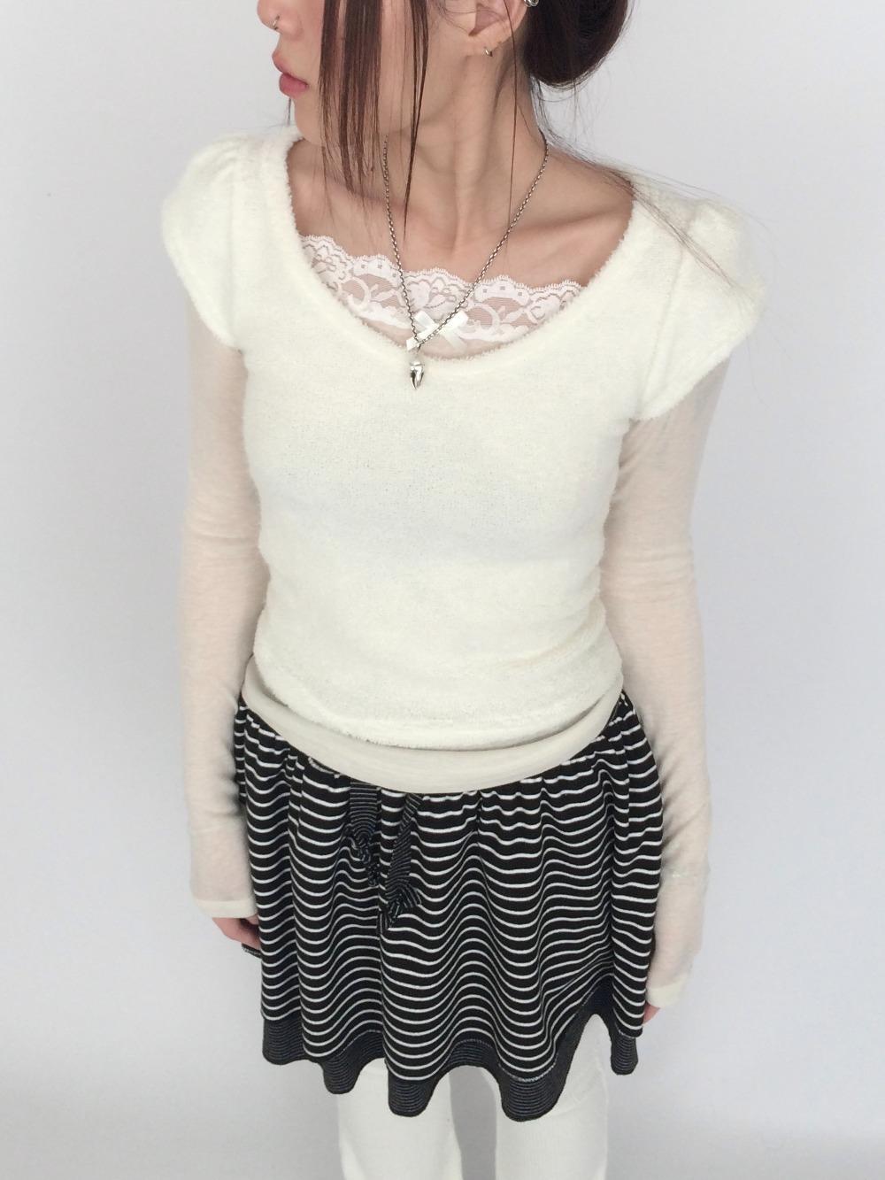 치리리 layered terry puff top (basic/stripe) 레이어드 테리 퍼프소매 탑