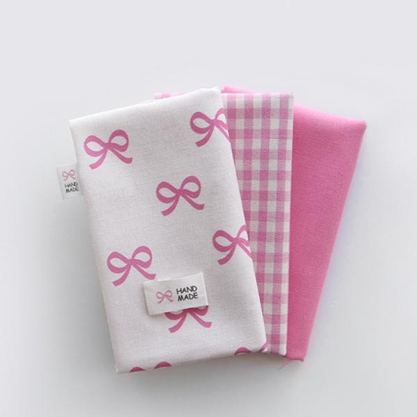 원단패키지 자투리원단 빈티지 조각천 체크천 소소리본 핑크 3종 65671