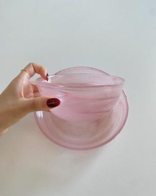 소프트 핑크 글라스웨어 세트 (보울 & 플레이트)