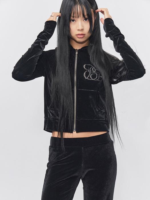 Cubic Logo Velvet Slim-fit Zipup Black