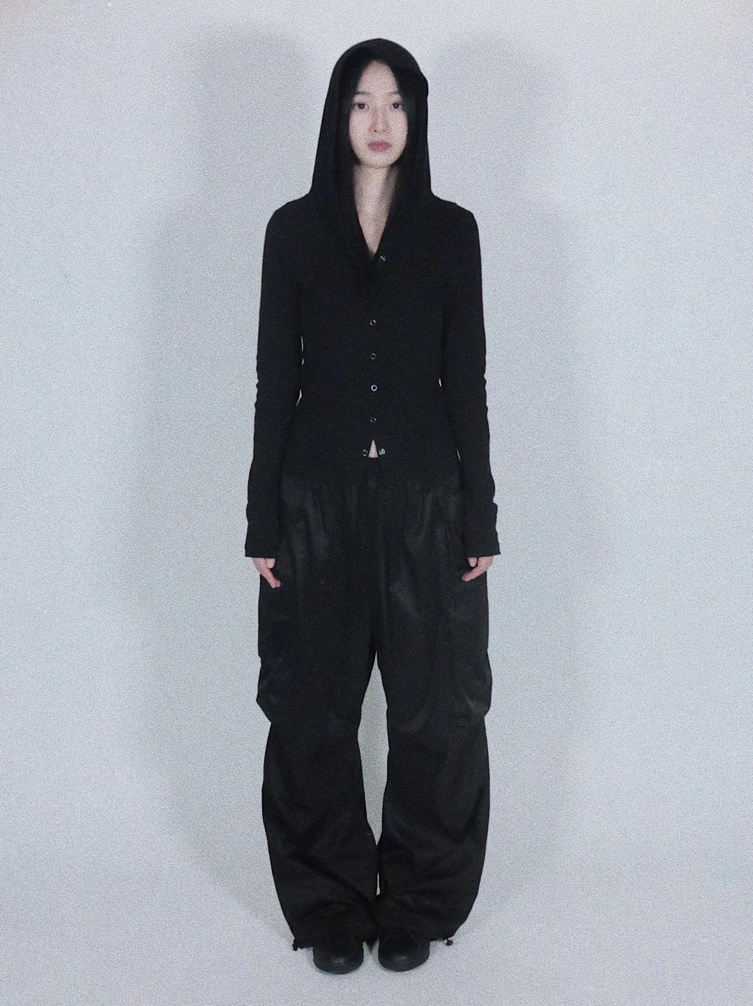 후드 롱 슬리브 탑, 블랙 (10/6~)