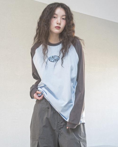 FLOWER COLOR BLOCK RAGLAN L/S TEE(SKY BLUE)