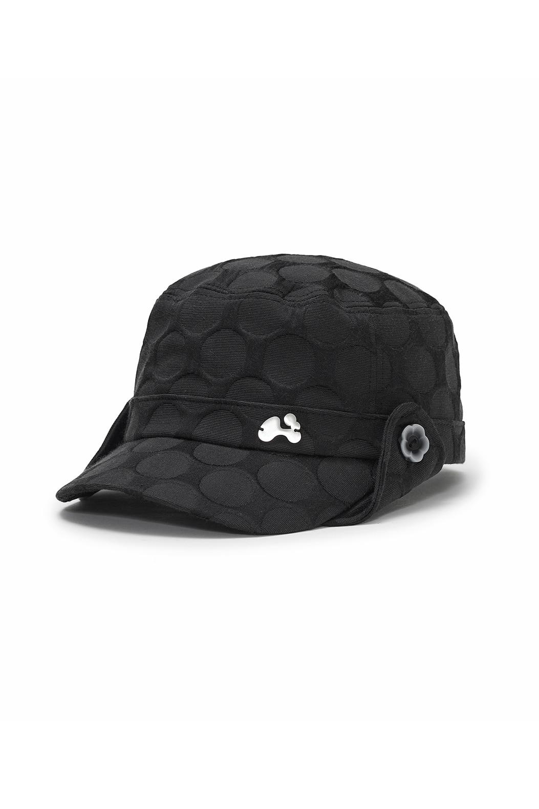 Lace button flap cap (Black)