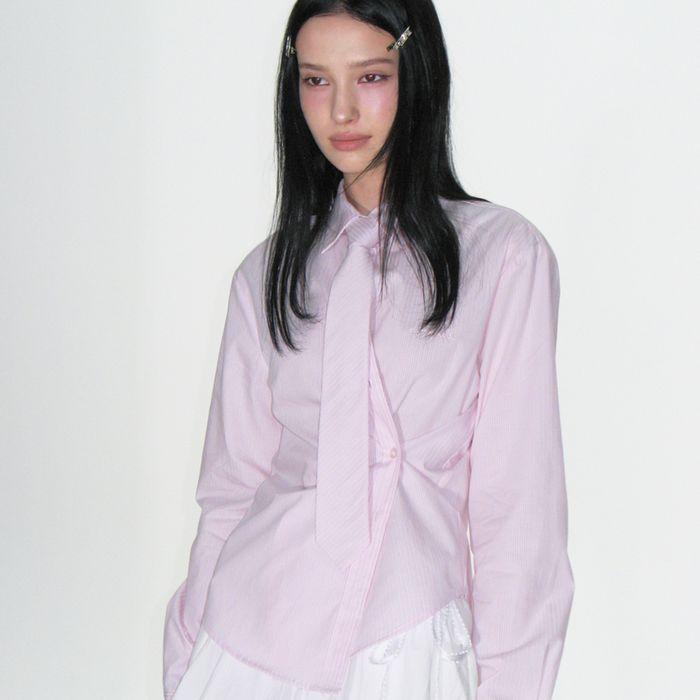 STRIPED SHIRT & NECKTIE SET_PINK