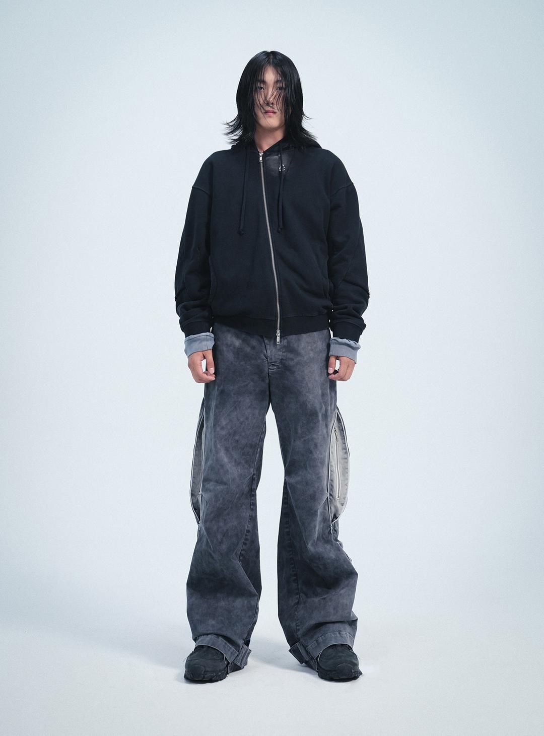 ASYMMETRY ZIP HOODIE BLACK