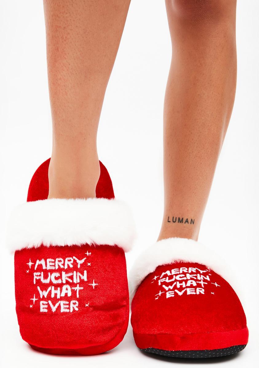 Merry Fmas Slippers - RED / Small/Medium