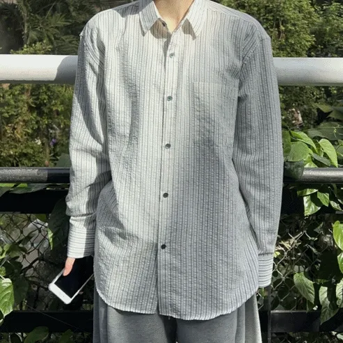 남녀공용 하오 스트라이프 오버핏 셔츠 (2color)