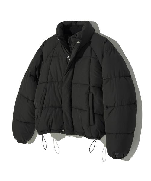 헤비 웰론 스퀘어 카라 숏 패딩_블랙