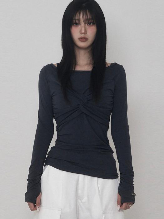 Shirring Twisted Layered Long Sleeves (charcoal)