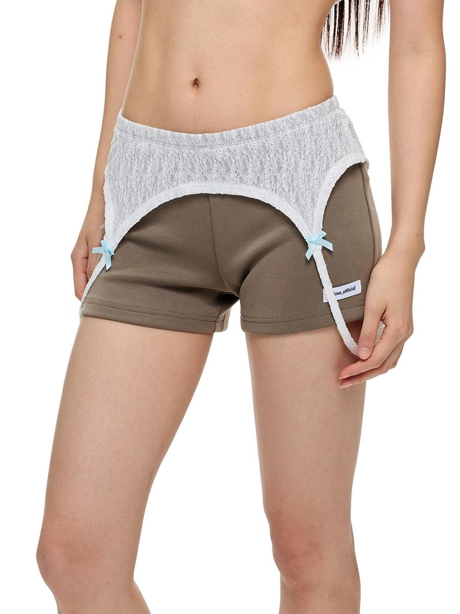 JIKOO Ribbon Garter Lace Knit Shorts