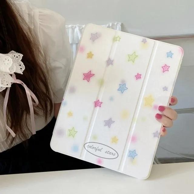 [주문제작] 파스텔 별 화이트 가죽 아이패드케이스 투명 아크릴 펜슬수납 충격방지