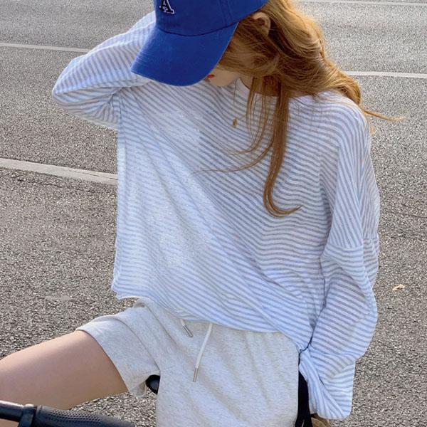 [휴가룩]코티 코튼 스트라이프 긴팔티