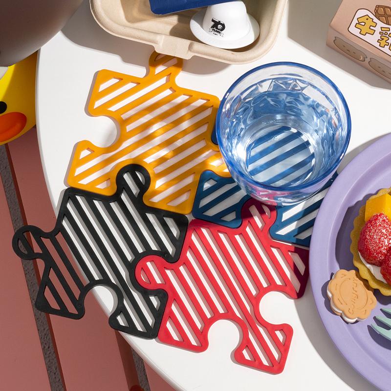 특이한 퍼즐모양 단열 실리콘 냄비받침