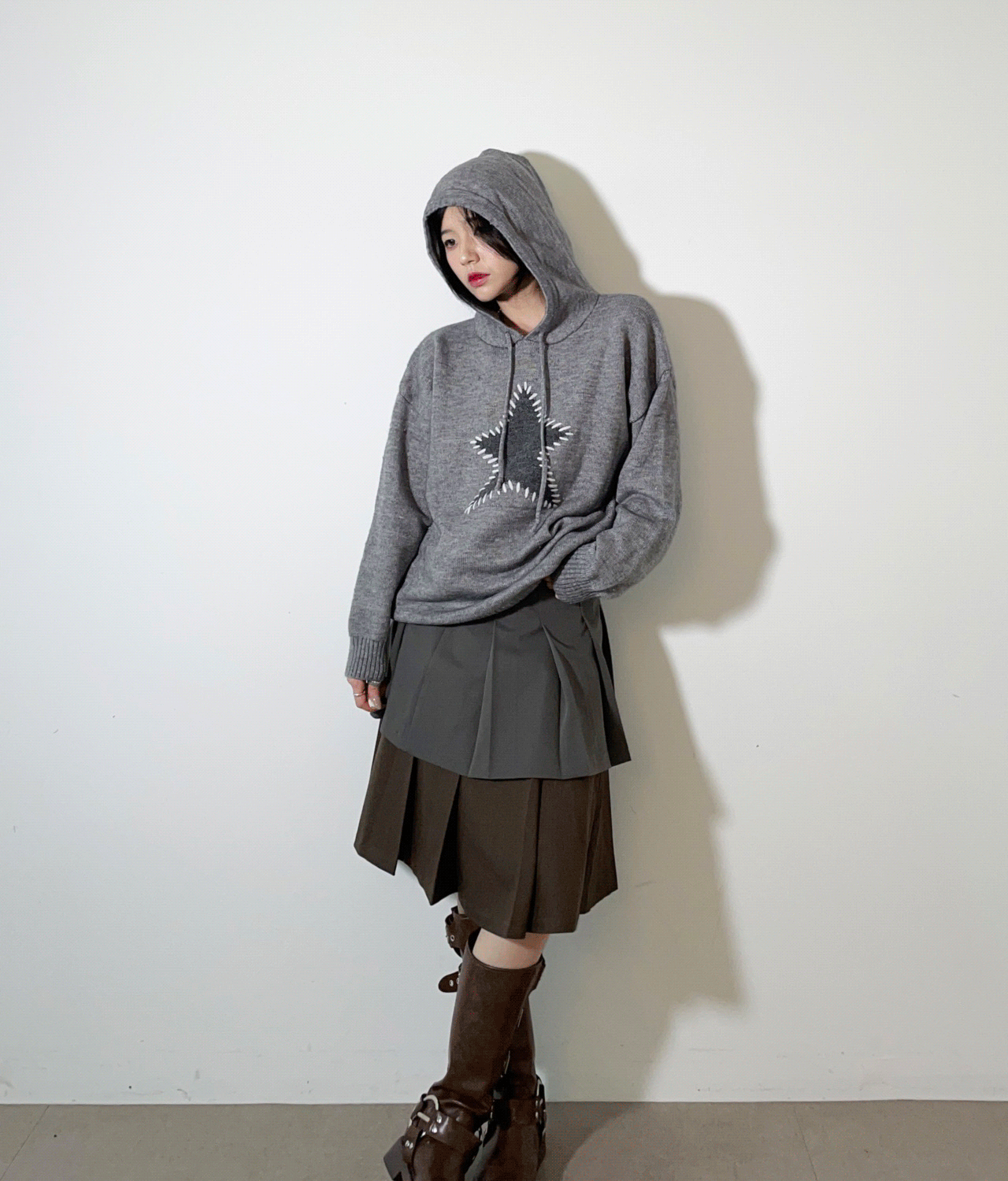 그로브 스타 스트링 니트 후드티