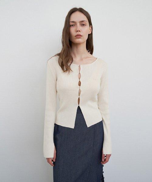 후크 니트 가디건 아이보리