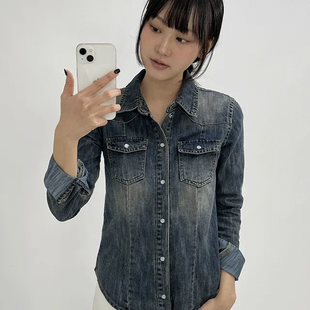 [S,M,L]슬림 워싱 청남방 데님셔츠(2colors)