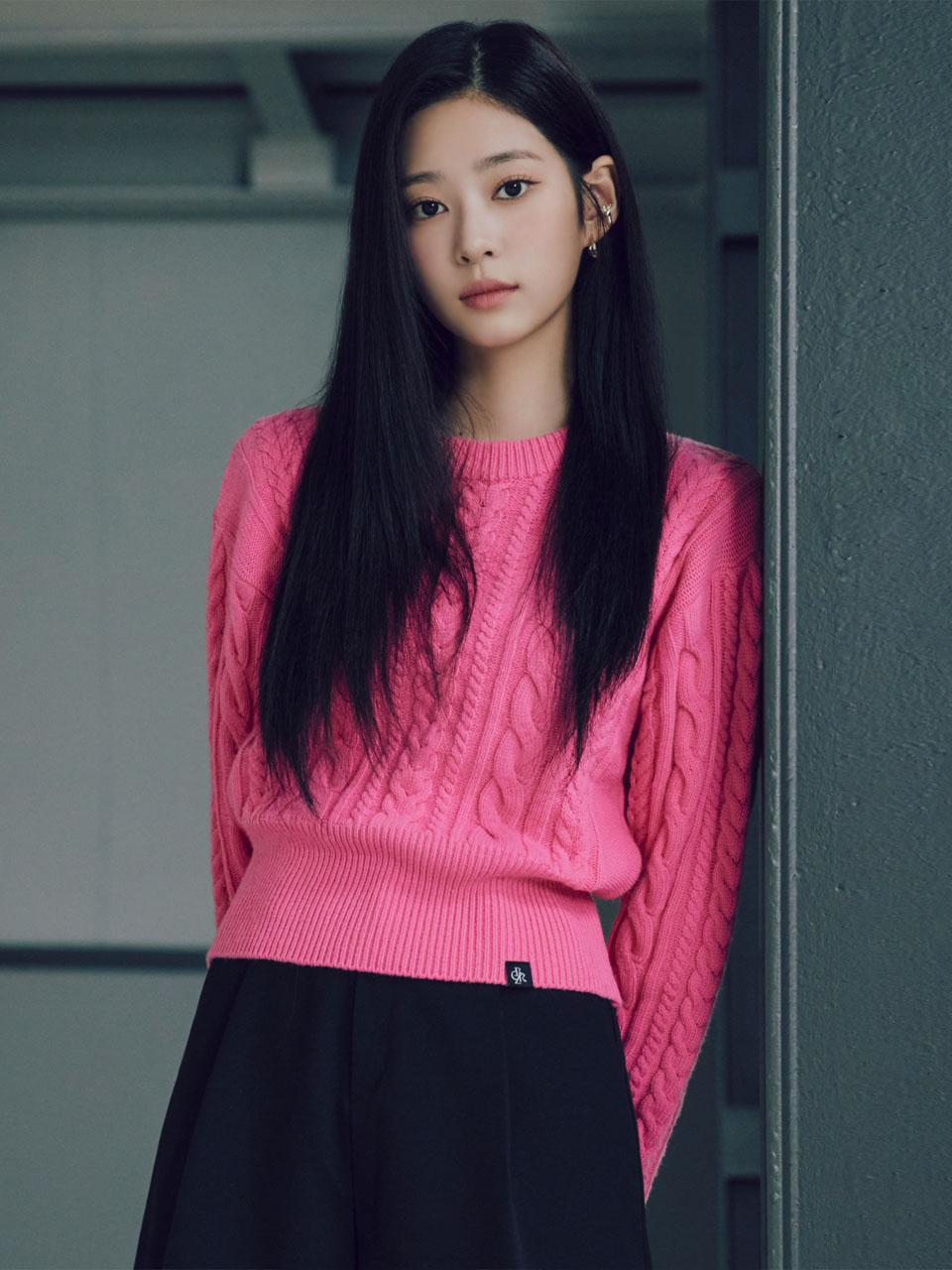 [22CW] 울 케이블 크롭 니트_PINK