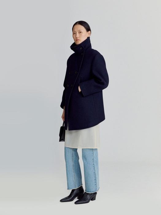 DOUBLE BREASTED WOOL PEA COAT (NAVY)