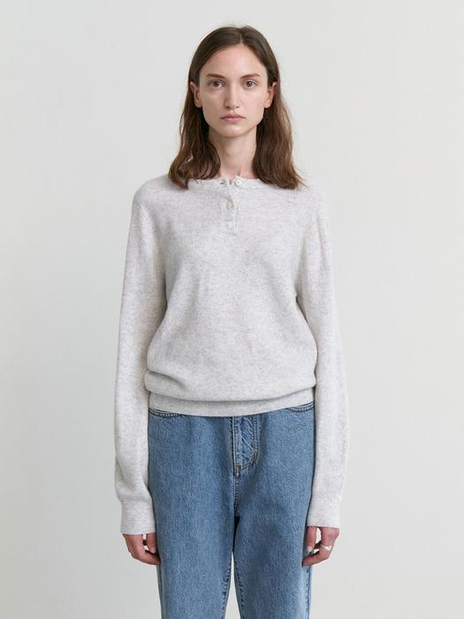 Cashmere henley loose fit knit_LIGHT GREY