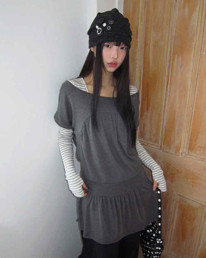 원더원더 [빈티지룩🐻] 로건 레이어드 반팔 원피스