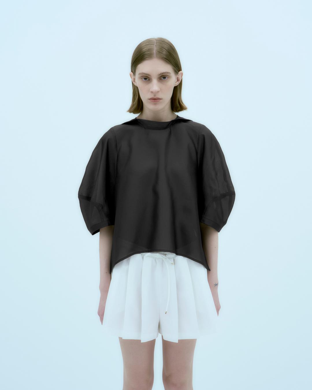 TART half sleeve volume tie blouse Black