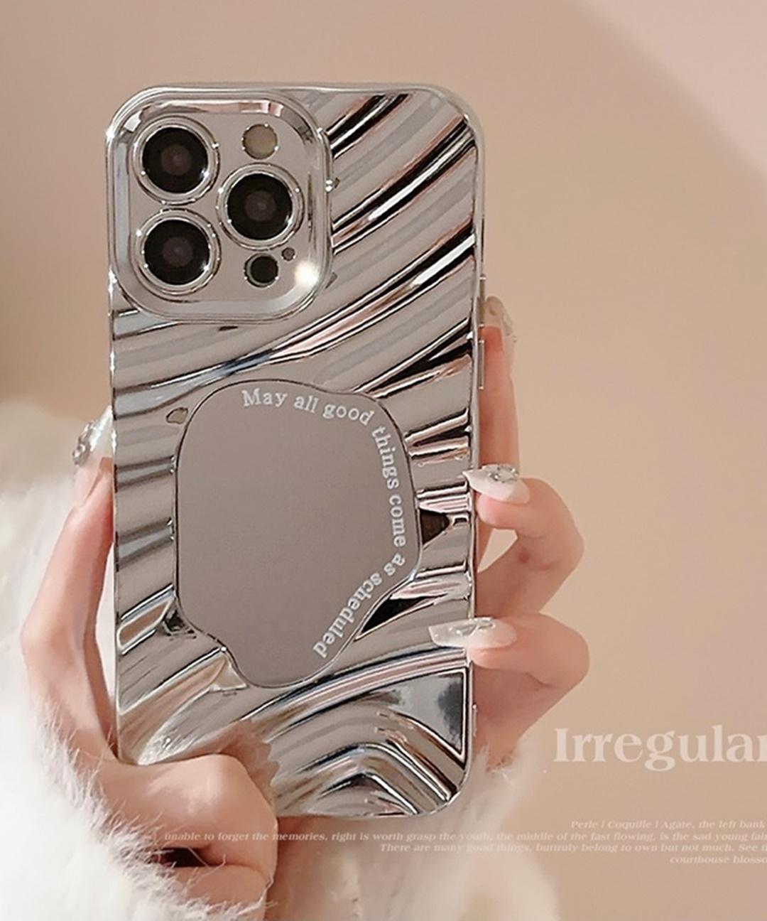 신상❤당일출고 물결 미러 아이폰케이스 크롬 유광 실버 웨이브 입체 거울 핸드폰케이스 ( 아이폰 7 8 SE2 SE3 11 12 13 14 프로 맥스 )