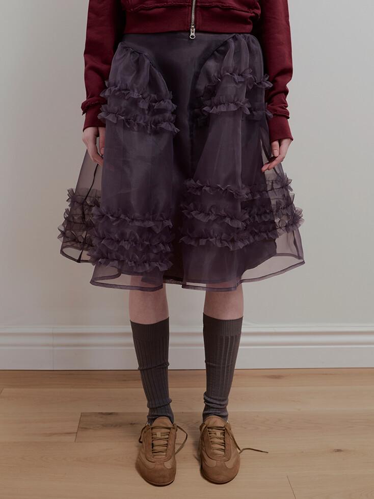 ORGANZA FRILL LAYERED SKIRT - CHARCOAL