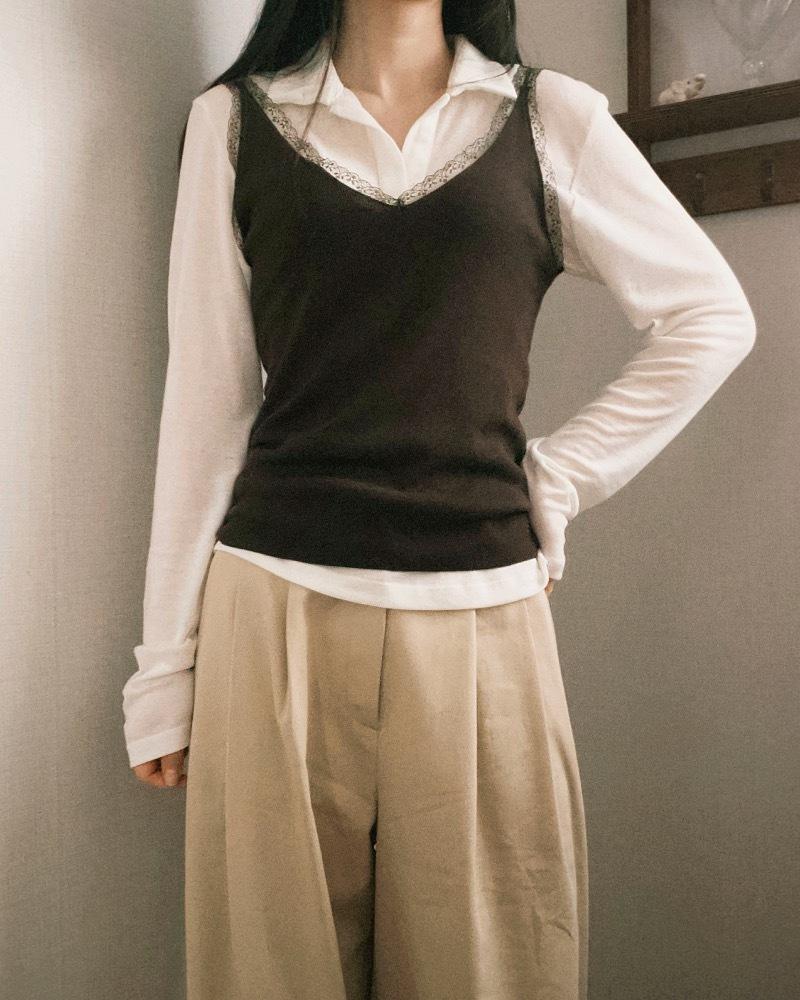 lace v-neck sleeveless (brown)
